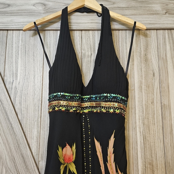 Sue  Wong Black Beaded Silk Chiffon Slip Dress - Picture 8 of 11